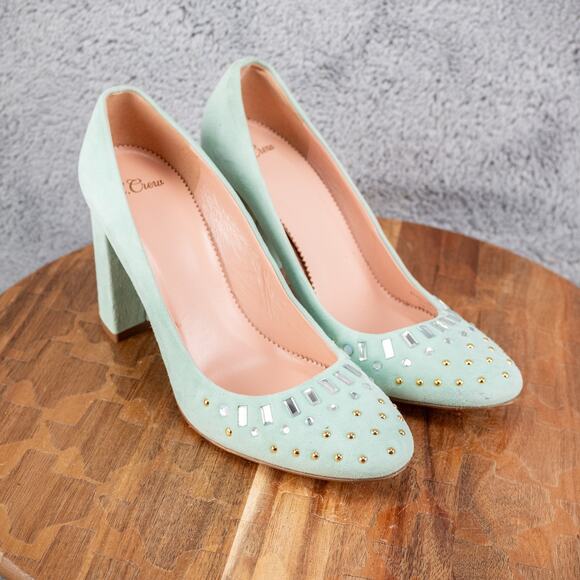 J. Crew Women's Teal Turquoise Suede Studded Crystal Pumps Size 7.5 - Picture 1 of 6